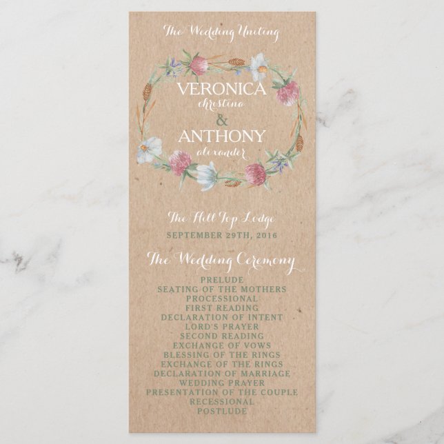 Wildflower Wreath No Programa De Casamento De Kraf (Frente)