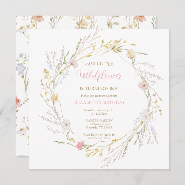 Wildflowers elegant Spring First Birthday (Frente/Verso)