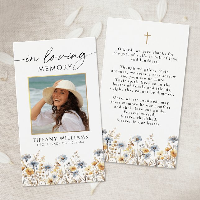 Wildflowers Funeral Memorial Photo Prayer Card (Criador carregado)
