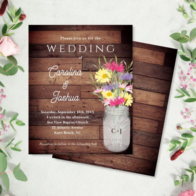 Wildflowers Jar Spring Garden Wedding Invitation (Criador carregado)