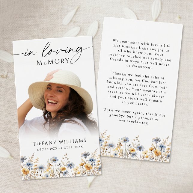 Wildflowers Photo Loving Memory Prayer Card (Criador carregado)
