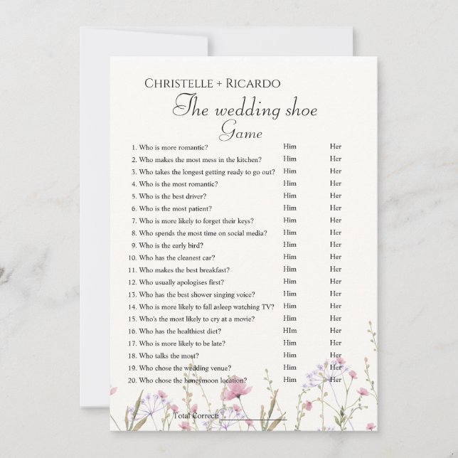 WildflowerWedding calçado game bachelorette Cartão (Frente)