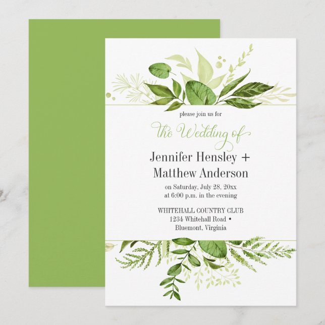Wildwoods Greenery Enquadra Convites para Casament (Frente/Verso)