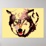 Wilf Pop Art Poster - Trabalhos de arte de animais<br><div class="desc">Cinza Wolf Portrait & Full Moon - Ossos Azuis Face de Lobo Cinza - Arte Colegial Pop - Animais Selvagens - Mundo de Animais Extremos - Lobos Imagens Informáticas - Estilo Digital de BD Arte Animal</div>