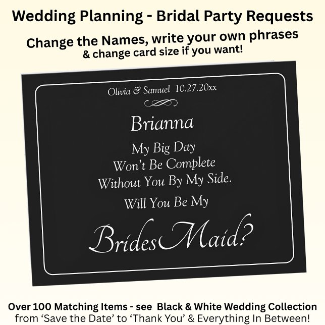 Will You Be My Bridesmaid? Black & White Card (Criador carregado)