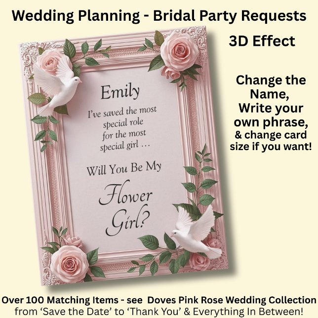 Will You Be My Flower Girl?   Pink Roses & Doves (Criador carregado)