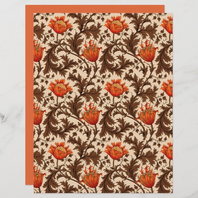 William Morris Anemone, Beige, Brown & Rust Orange (Frente/Verso)