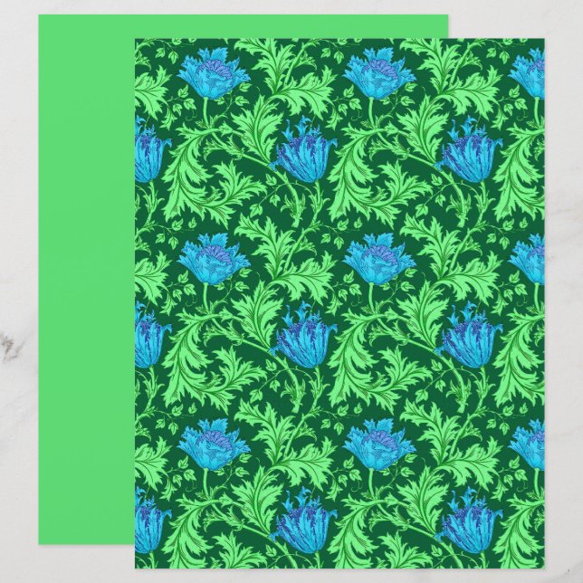 William Morris Anemone, Emerald Green e Blue (Frente/Verso)