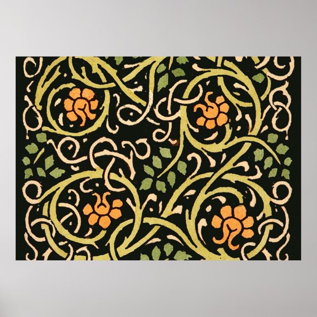William Morris Black Floral Art Impressão Design (Frente)