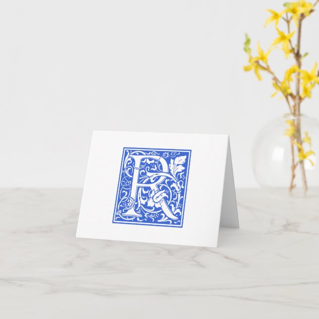William Morris Blue Cartão R inicial e envelope (Flor Amarela)
