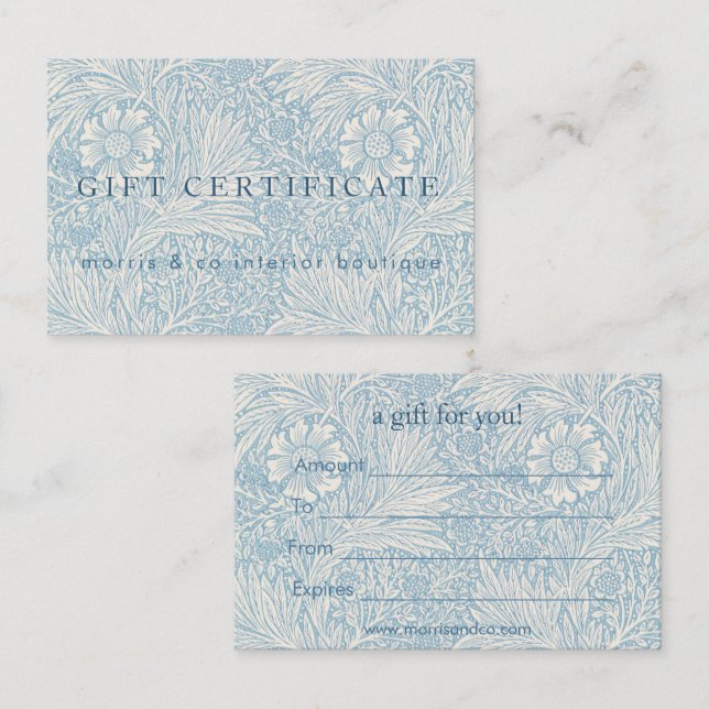William Morris - Certificado de Presente Marigold  (Frente/Verso)