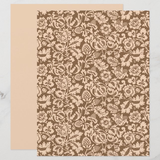William Morris Floral Damask, Beige e Taupe Tan (Frente/Verso)
