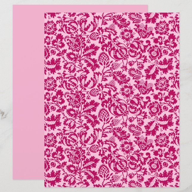 William Morris Floral Damask, Fuchsia e Rosa (Frente/Verso)
