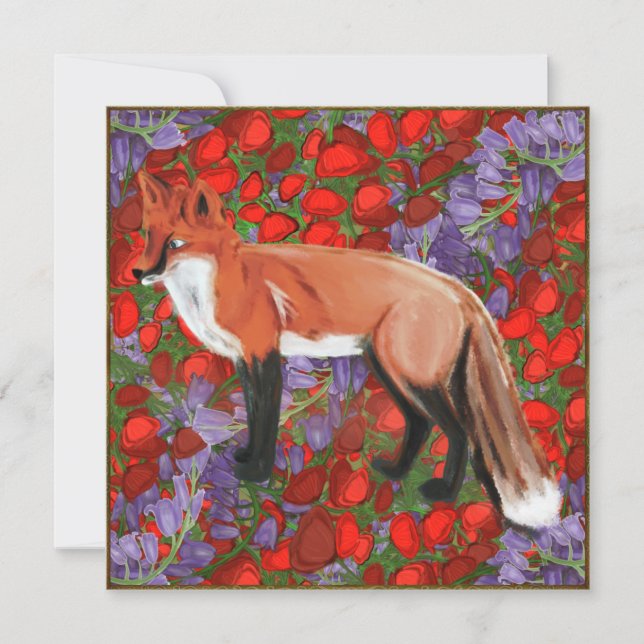 William Morris Inspired Fox On Poppies  (Frente)