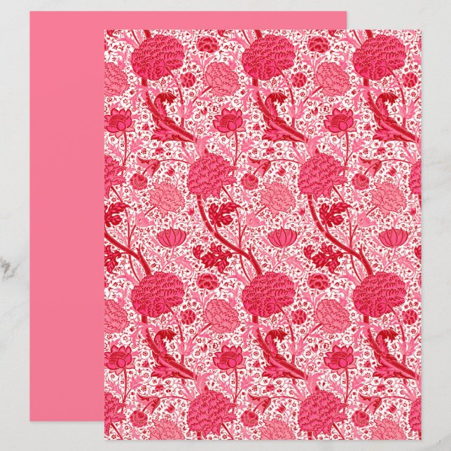 William Morris Jacobean Floral, Cor-de-rosa (Frente/Verso)