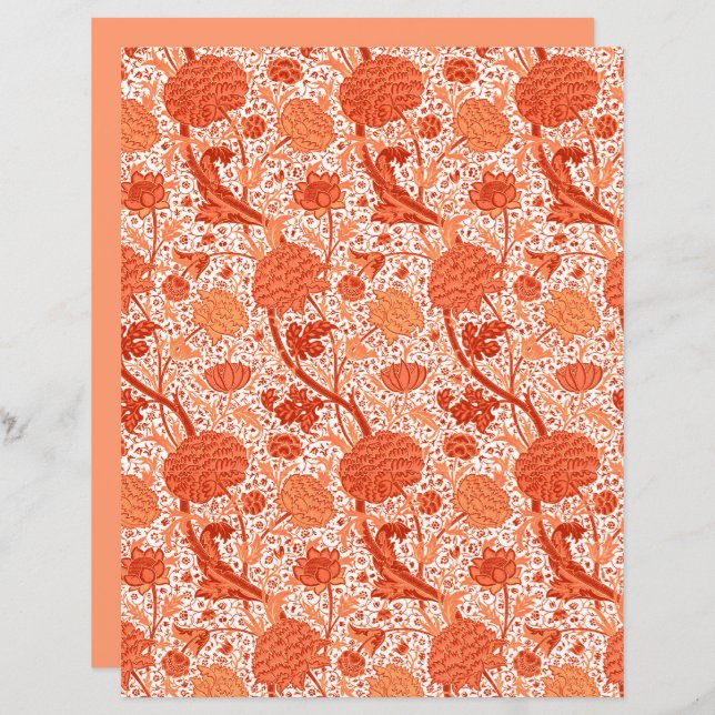 William Morris Jacobean Floral, Coral Orange (Frente/Verso)