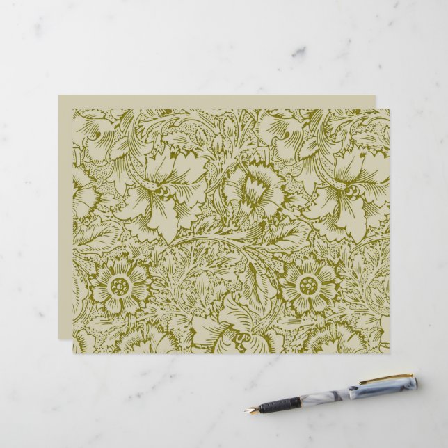 William Morris Poppy Classic Floral Green (Frente/Verso In Situ)