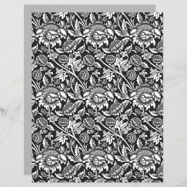 William Morris Sunflower, Black, White e Cinzas (Frente/Verso)