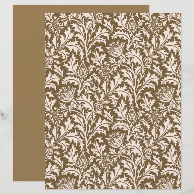 William Morris Thistle Damask, Taupe Tan e Beige (Frente/Verso)