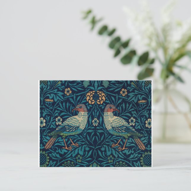 William Morris Vintage Blue Birds Cartão postal (Em pé/Frente)
