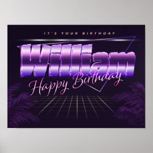 William Name Vorname lila retro Poster Geburtstag