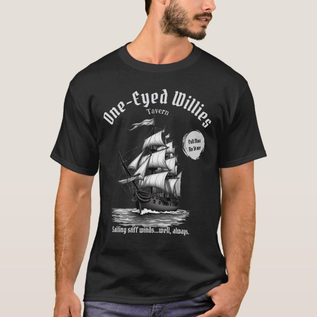 Willies Pirata Pirata Navio Engraçado T-Shirt (Frente)