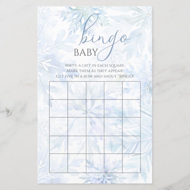 Winter Baby Shower Boy Blue Snowflake Bingo Game (Frente)