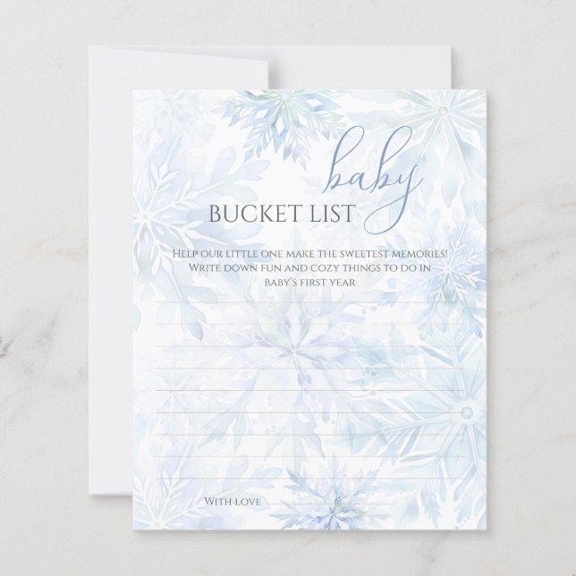 Winter Baby Shower Boy Blue Snowflake Bucket List (Frente)