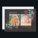 Winter Berries Greenery Felry Natal 2-Foto<br><div class="desc">Cartão festivo e de folga,  com a nossa exclusiva coloração d'água,  botânica e bagas de inverno,  trabalho de arte para armar e destacar sua foto.</div>