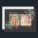 Winter Berries Greenery Felry Natal 2-Foto<br><div class="desc">Cartão festivo e de folga,  com a nossa exclusiva coloração d'água,  botânica e bagas de inverno,  trabalho de arte para armar e destacar sua foto.</div>