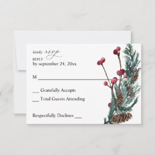Winter Berries & Pine Greenery no Meal RSVP Card