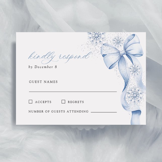 Winter Blue Bow Bridal Shower RSVP Card (Criador carregado)
