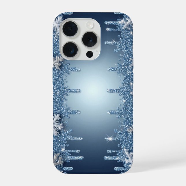 Winter Blue Glitter Snowflake Icy Crystal Design (Verso)