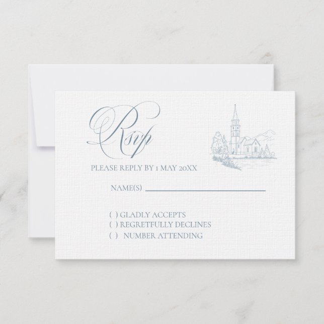 Winter Blue Wedding RSVP card (Frente)
