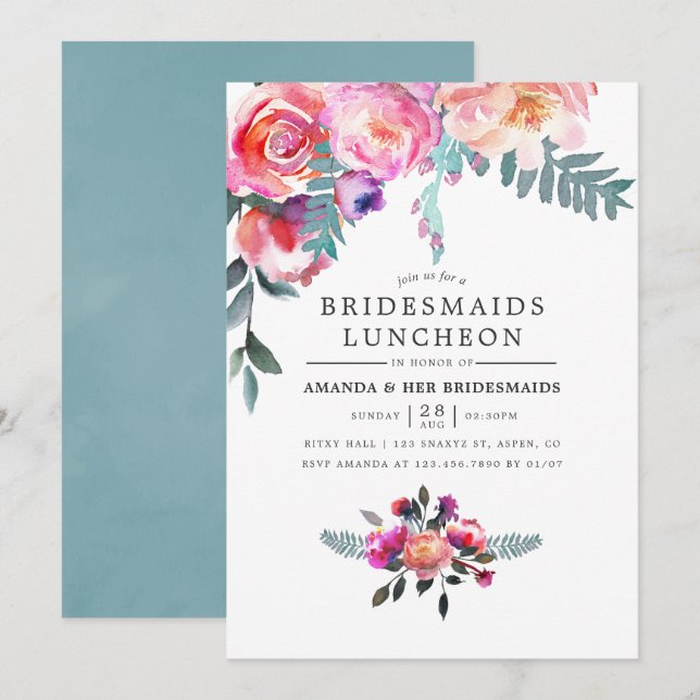 Winter Bridesmaids Luncheon - Convite Floral (Frente/Verso)