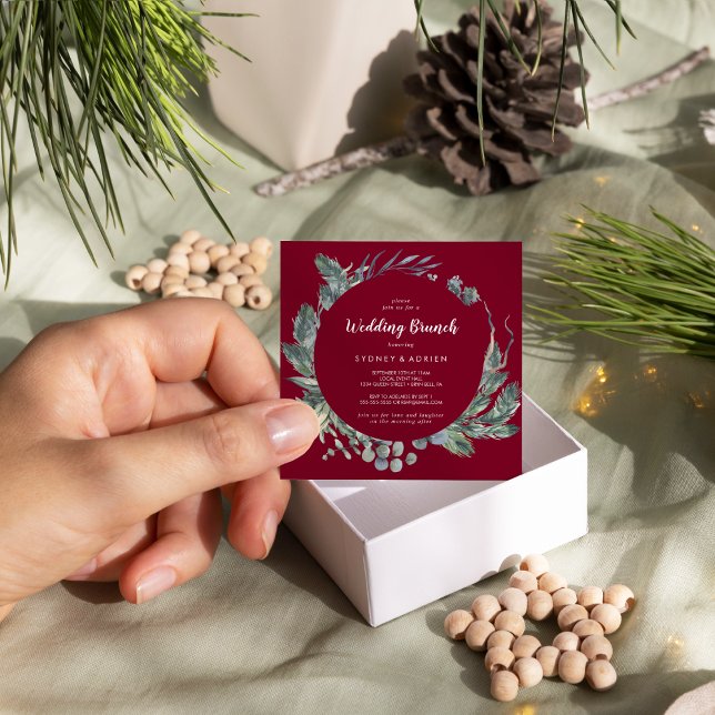 Winter Greenery Burgundy Wedding Convite Brunch (Criador carregado)