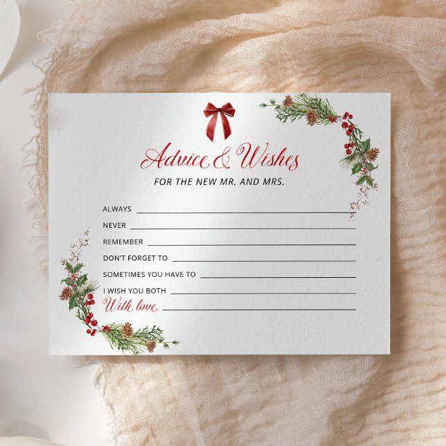Winter Greenery Red Bow Advice and Wishes card (Criador carregado)