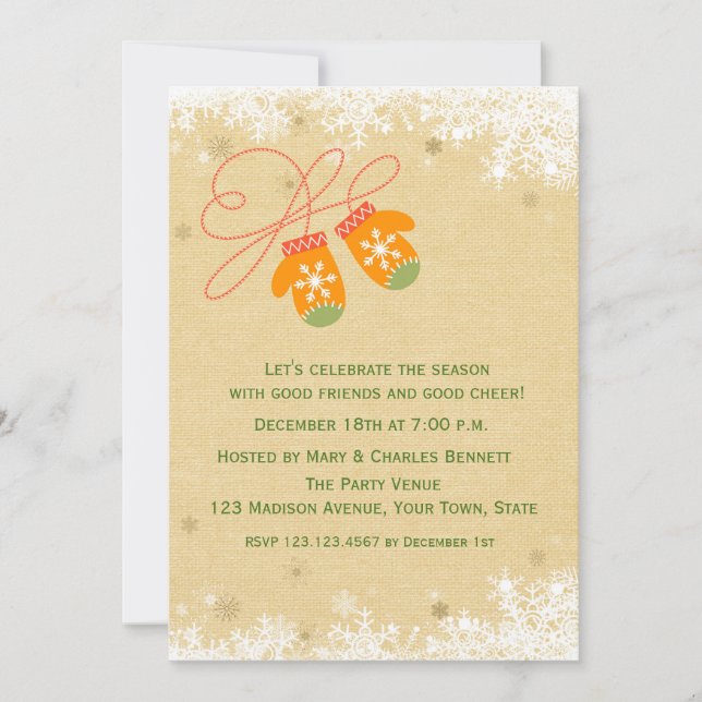 Winter Mittens, Convite Para Festa De Férias (Frente)