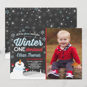 Winter ONE Derland Birthday Convite para Snowman A