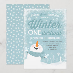 Winter ONE Derland Birthday Convite para Snowman A