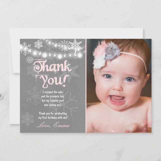 Winter ONEderland Birthday Cartões de agradeciment (Frente)