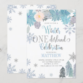Winter ONEderland Birthday Convite Blue Boy