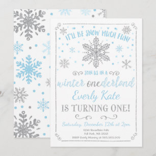 Winter ONEderland Birthday Convite Blue Silver