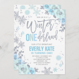 Winter ONEderland Birthday Convite Blue Silver