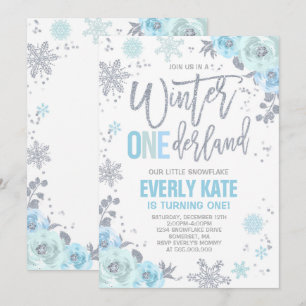 Winter ONEderland Birthday Convite Blue Silver