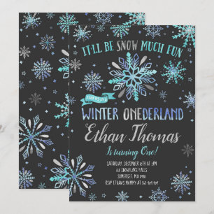 Winter ONEderland Birthday Convite Blue Silver