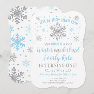 Winter ONEderland Birthday Convite Blue Silver