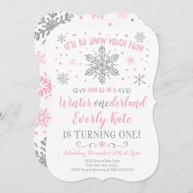Winter ONEderland Birthday - Convite para Prata Ro (Frente/Verso)
