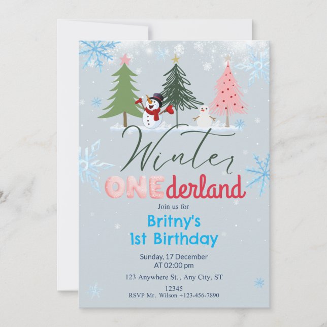 Winter ONEderland Birthday Convite para Snowman az (Frente)