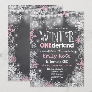 Winter ONEderland Birthday Convite Pink White